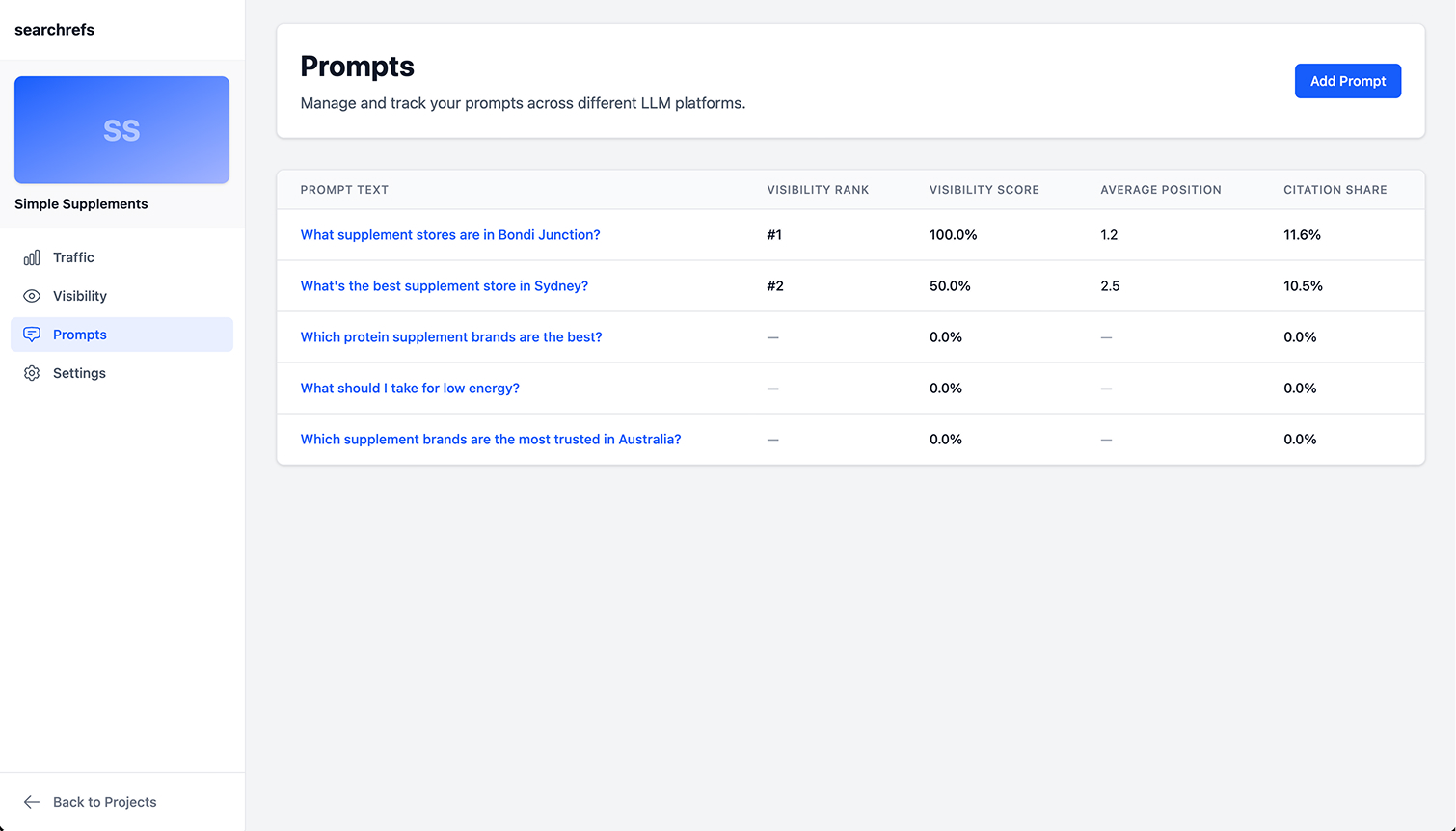 Prompts Page Screenshot